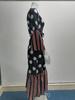 2025 European American V-Neck Tie-Up Long Sleeve Printed Dress for Autumn/Winter