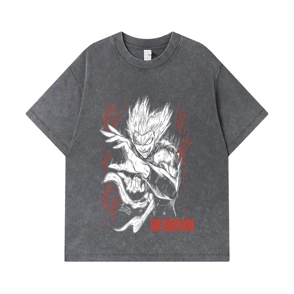 275 GSM Washed T-shirts 100% Cotton One Punch Man V4 Garou Print Unisex Heavy Cotton T Shirt
