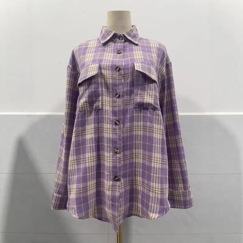 2025 Women's Cross-Border European and American Loose Plaid Pocket Shirt - Autumn/Winter Casual Fashion.