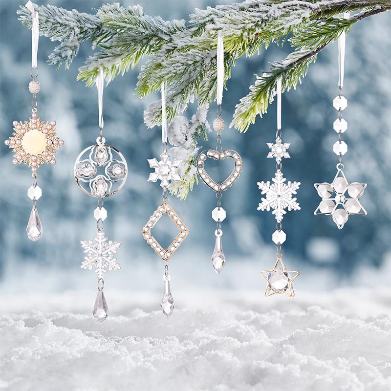 Christmas Acrylic Snowflake Icicles Drop Crystal Hanging Pendant Ornaments for Xmas Tree Holiday Party Decorations Winter Decor