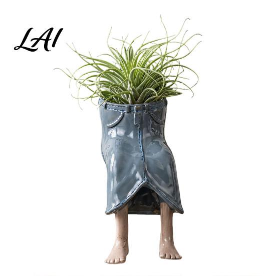 Small Decorative Plant Vase Sitting Human Shaped Resin Planter Creative Flowerpot with Legs Leggy Planter for Indoor Humanoid Succulents &