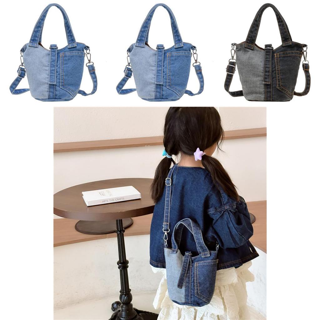 Denim Casual Bucket Bag With Breathable Fabric For Unisex Daily Use