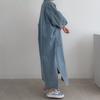 Retro Chic Lazy Long Sleeve Denim Dress Loose Casual  Women's Maxi Drress