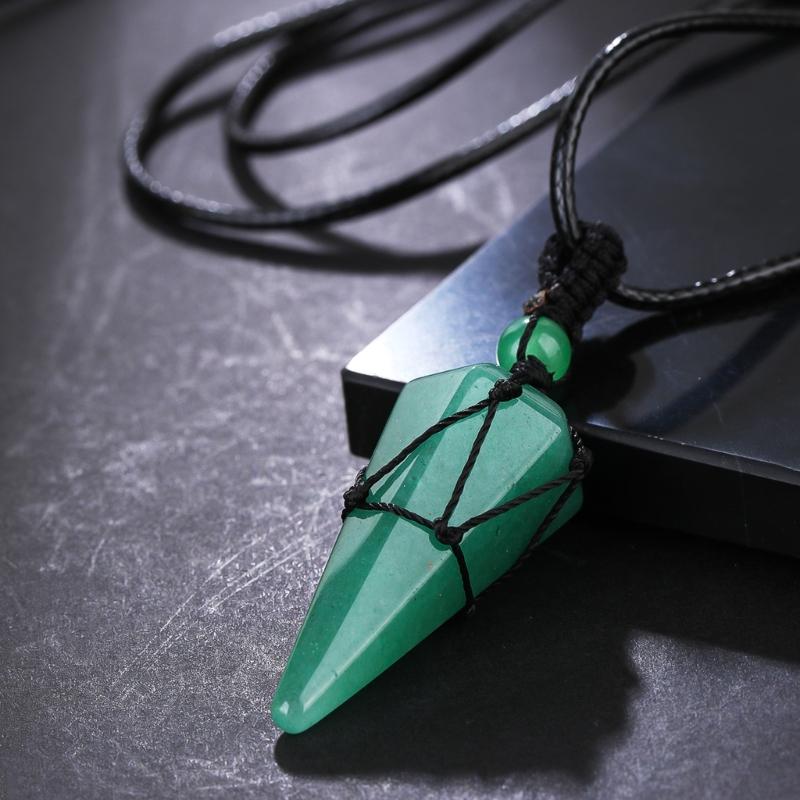 Hexagonal Cone Mesh Pendant Necklace With Natural Opal Gemstones Elegant Portable Jewelry for Women