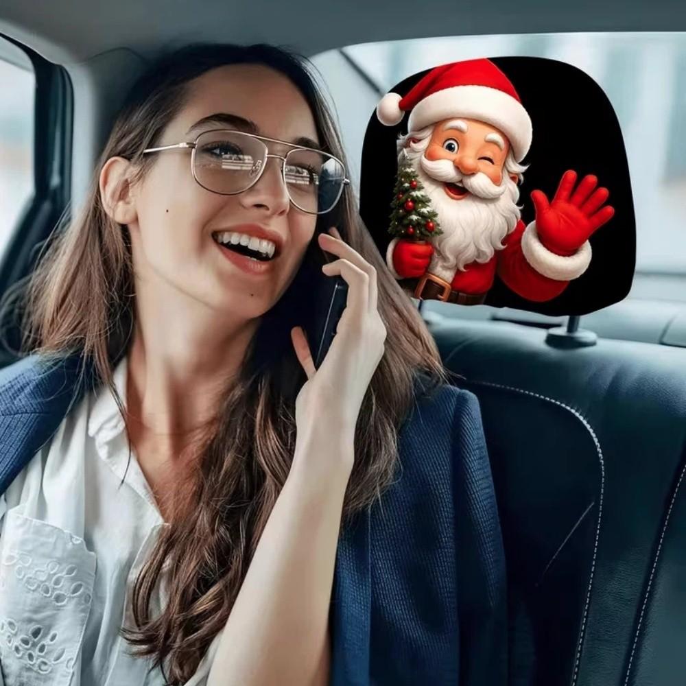 2PCS Cartoon Santa Claus Car Headrest Cover Elastic Headrest Cover Christmas Decoration