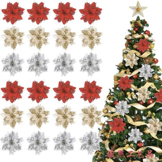 Christmas Three-tiered Artificial Poinsettia With Gold Powder