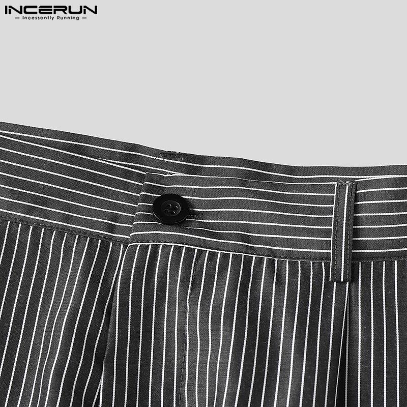 INCERUN Men Zip-up Waist Striped Loose Casual Baggy Pants Long Trousers