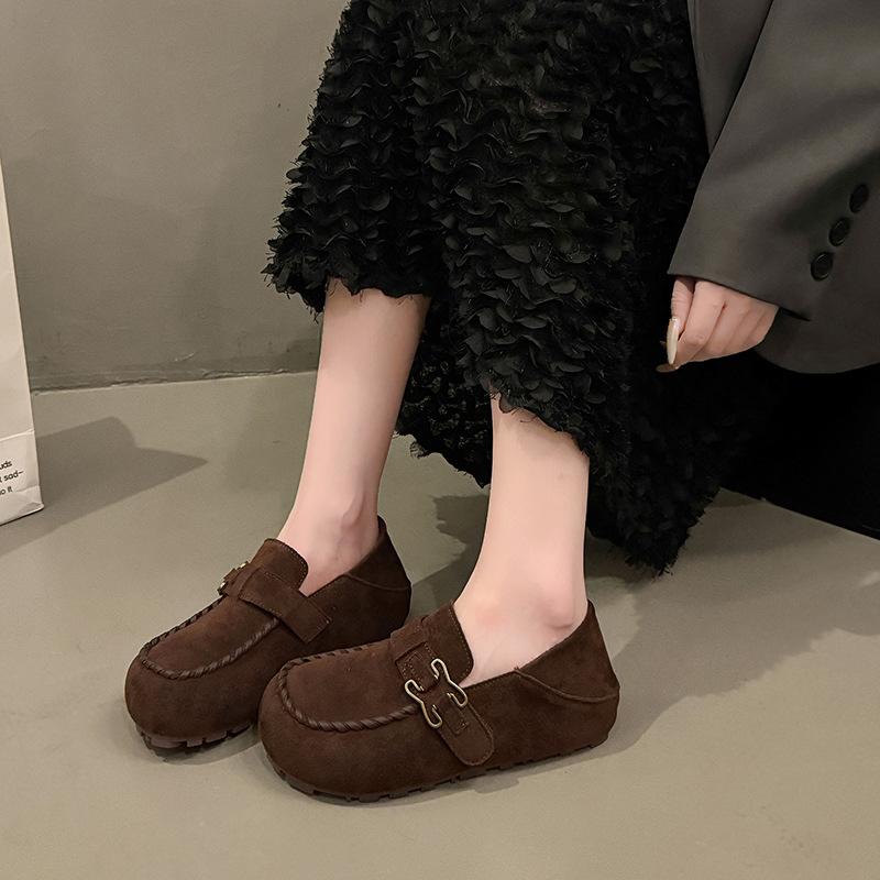 Leather all-inclusive women's shoes new autumn shoes women's one-pedal casual single shoes thick sole