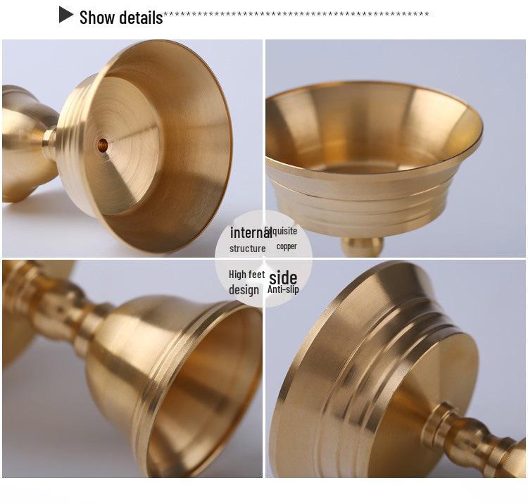 Dual-Use Brass Ghee Lamp Holder for Solid & Liquid Candles - High-Foot Thickened Decorative Candlestick