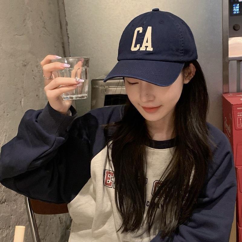 New Big Head Circumference CA Letter Soft Top Baseball Cap Female Couple Ins Face Small Sunshade Cap Male Summer