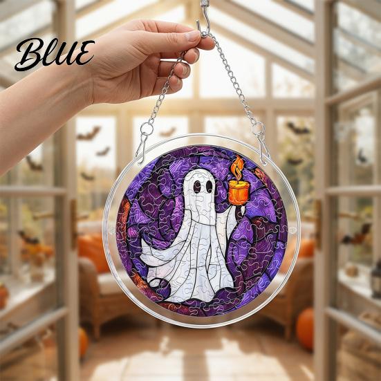Cute Spooky Puzzle Halloween Acrylic Suncatcher Window Hanging,7.87 Inch Sun Catcher Themed Gift Idea Decoration Ornament Ideal for Gifting and Home