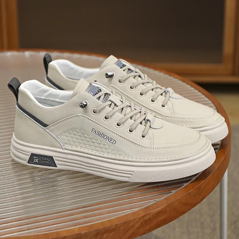 Fashion Leather Men Shoes Breathable Mens Casual Shoes Lightweight Man Walking Sneakers Outdoor Breathable Tennis Sport Shoes