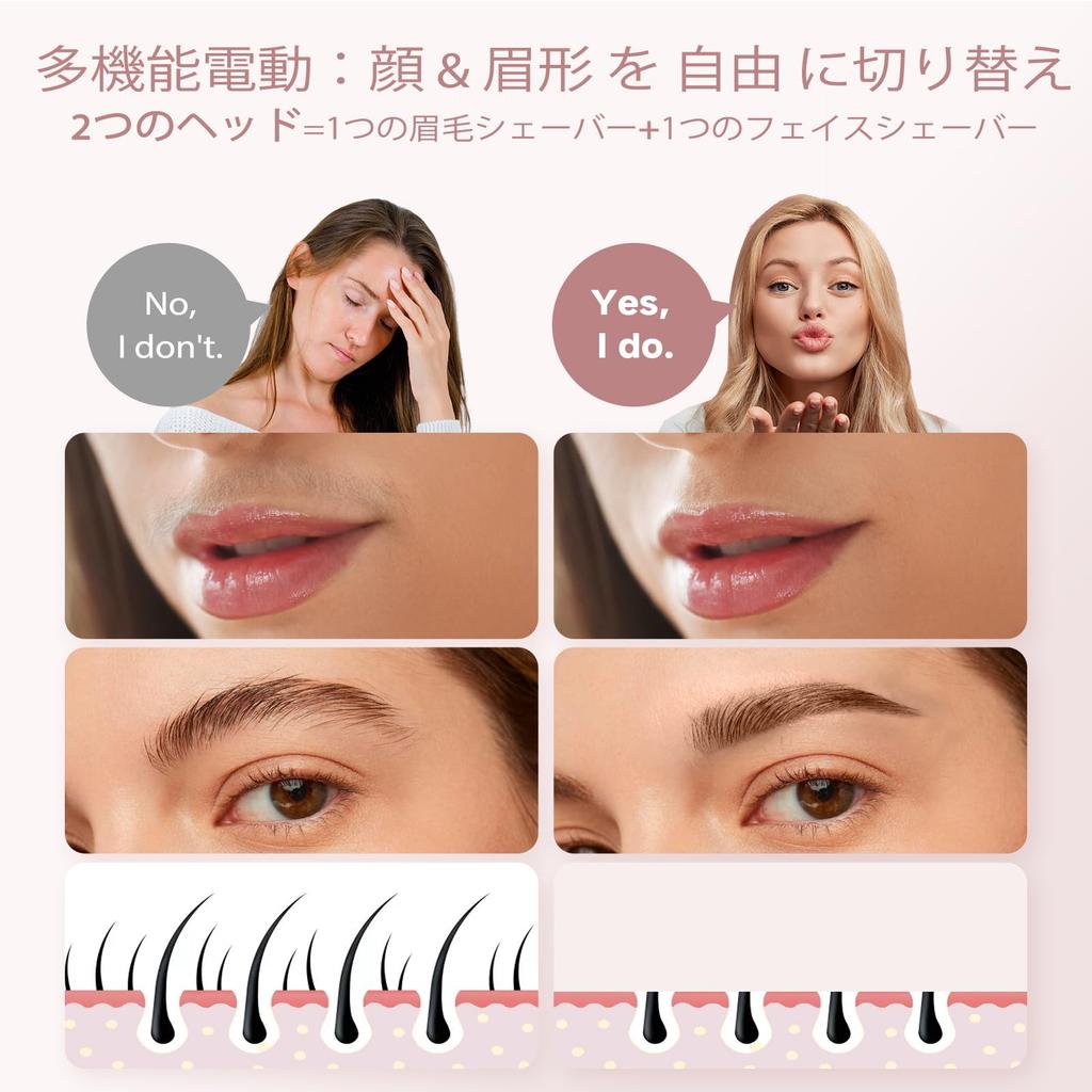 Electric Facial IPX6 LED 2 Replacement Heads Women's Shaver, Hairless, Waterproof, Light,