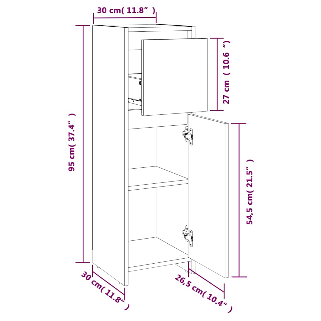 Bathroom Cabinet White 30 x 30 x 95 cm Particleboard