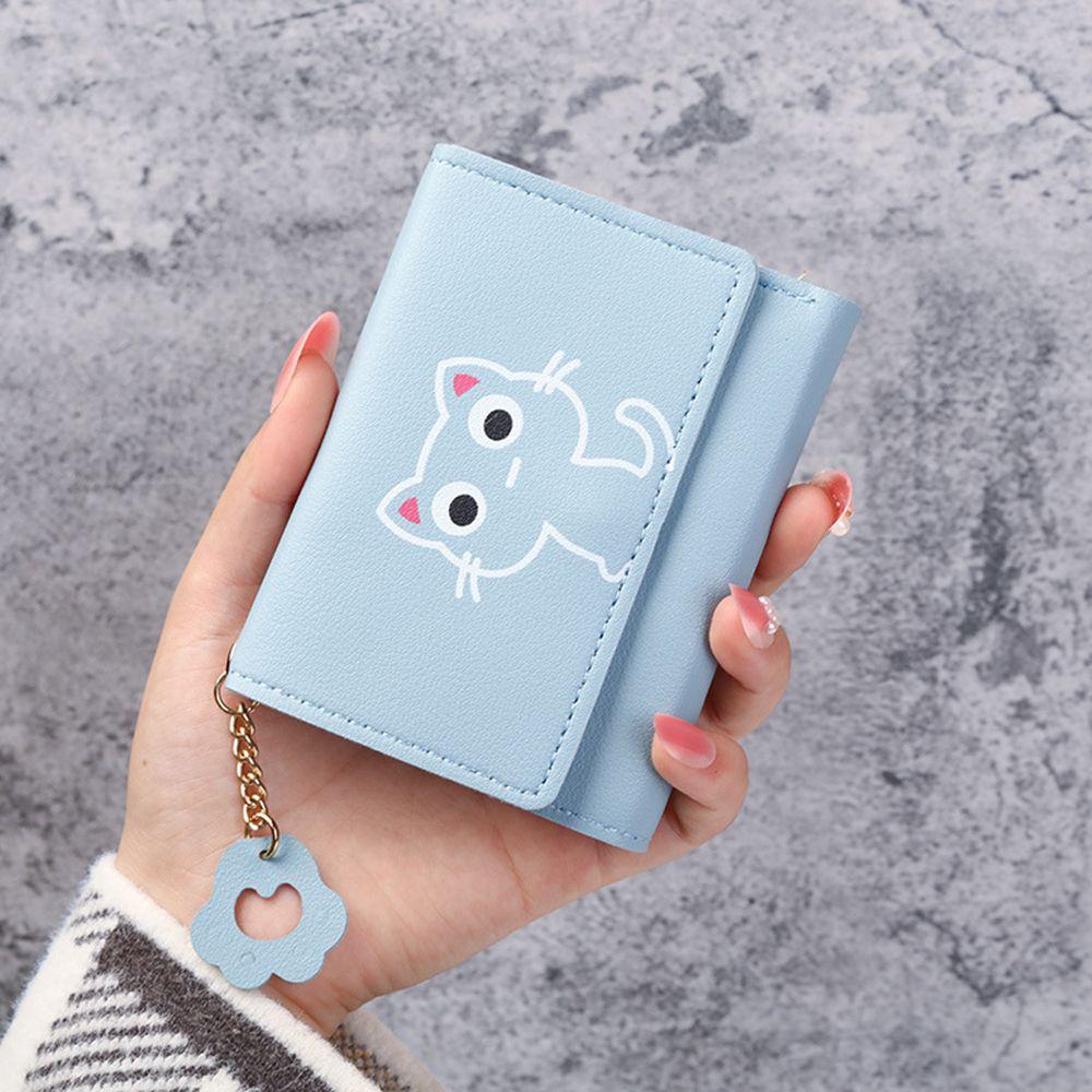 Women'S Wallet Cute Cat Short Wallet Small Genuine Leather Wallet Girls Purse Paper Clip Women'S Female Haop