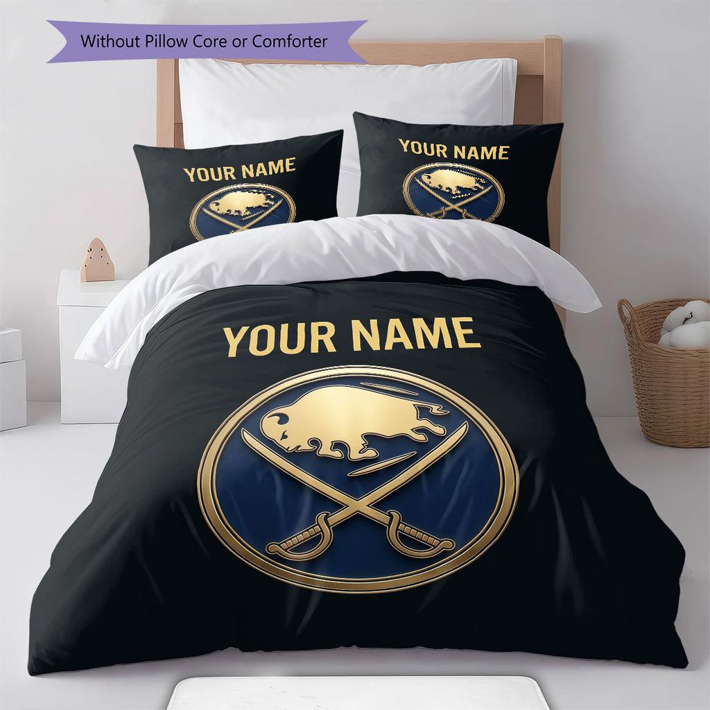 Custom Name,Buffalo Sabres Pattern Bedding Home Decoration Birthday Gift ( 1 duvet cover + 2 pillowcase, without core),fan merchandise.
