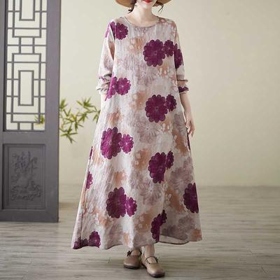 Yuvarlak Yakalı Büyük Beden Uzun Kollu Elbise