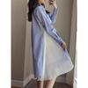 FOG SACAI 2024 Japanese Pleated Side Slit Long Sleeve Striped Shirt Dress