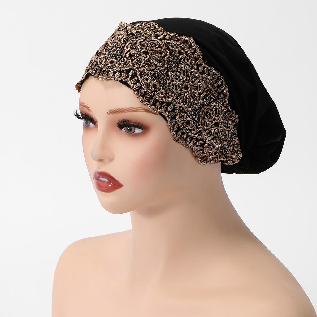Muslim Rhinetone Lace Inner Cap Elastic Islamic Headwear for Women Prayer Cap Head Cover