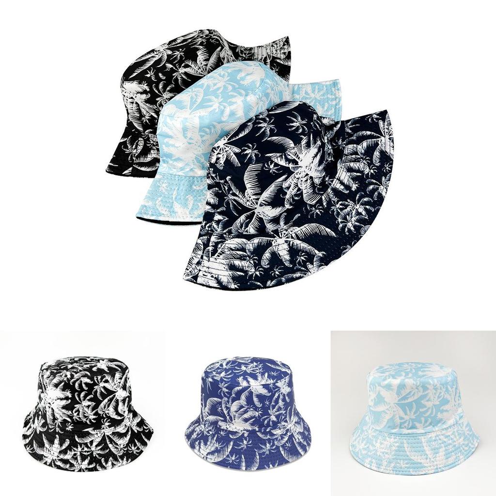 Palm Tree Fisherman Hat With Large Brim 100% Polyester Windproof Waterproof Sun Protection For Summer