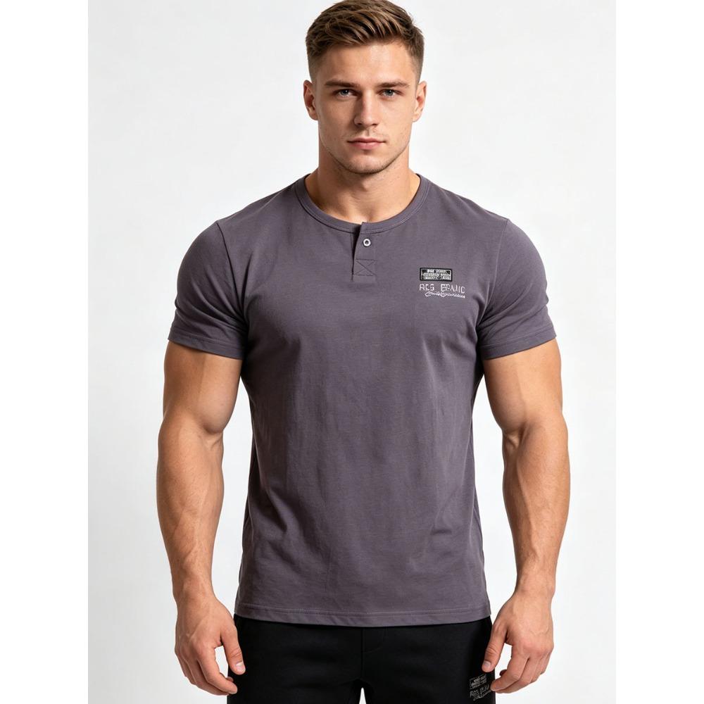 Men's Plus Size Henley T-Shirt (Up to 6XL) - 95% Cotton Short Sleeve Crew Neck Tee with Chest Logo - Big and Tall Casual Summer Top
