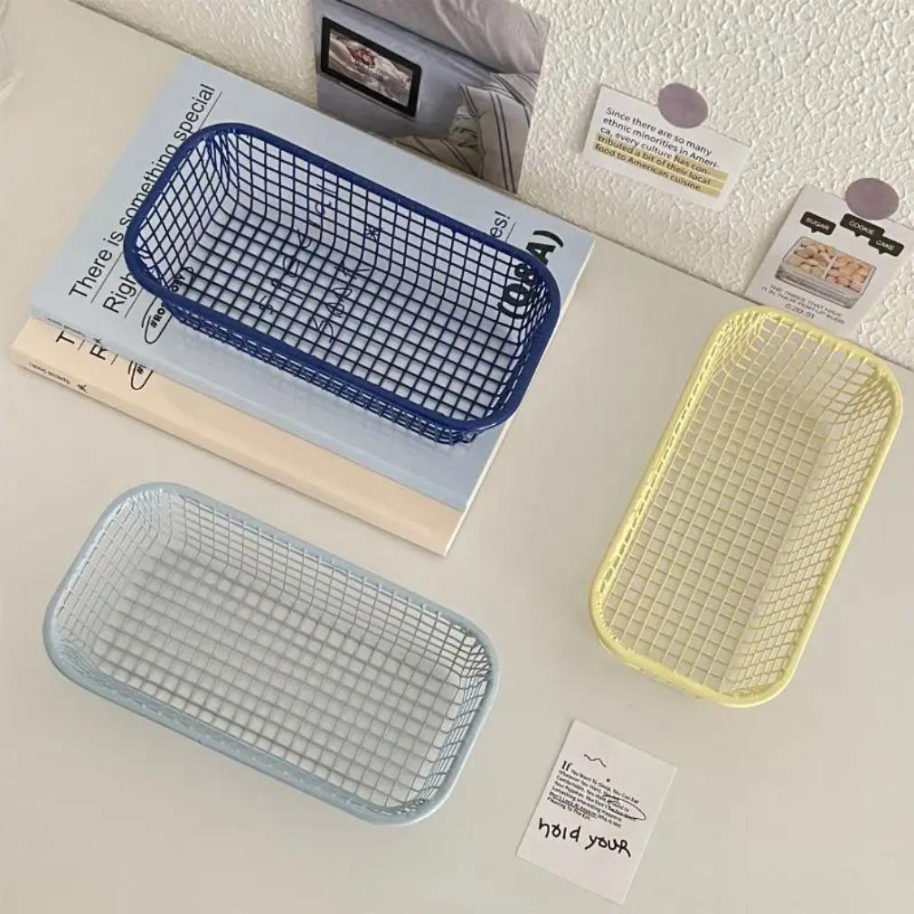 New Cream Colored Desktop Small Items Storage Basket for Student Office Stationery Organization with Ironwork Design Practical