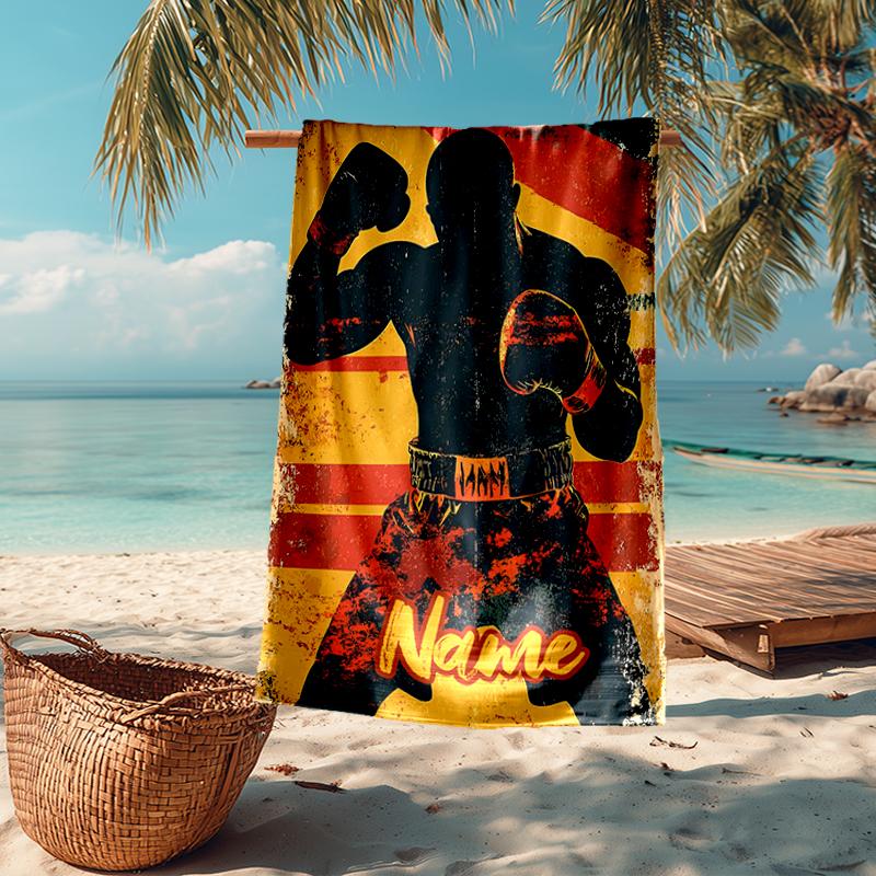 Custom Name Ultra-Soft Beach Towel with boxing Theme,Ideal for Pool - Camping, Diving - Perfect Travel Essential, Vibrant Beach Towel.