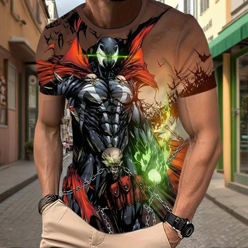 Men's 3D Printed Cartoon Character T-shirt Summer Trend Short Sleeved Eye-catching Street Style Loose Round Neck Breathable