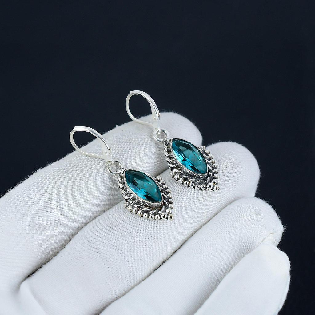 Dainty Indocolite Gemstone Earrings, 925 Sterling Silver Earring, Handmade Boho Silver Jewelry Dangle Earrings, Wadding Gift