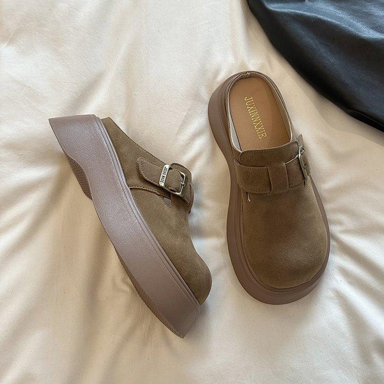 Lazy Thick-soled Bag Head Slippers Women's 2025 Spring and Autumn New Height-increasing Outer Wear One Pedal Casual Skirt Boken Shoes