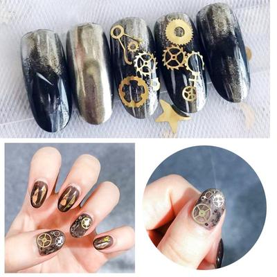 1Box Nail Riveting Metal Gear Machinery Nail Ornament Gold/Silver Charms Rivet Metallic Nail Art Punk Spikes Studs Tip Decor