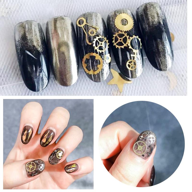 1Box Nail Riveting Metal Gear Machinery Nail Ornament Gold/Silver Charms Rivet Metallic Nail Art Punk Spikes Studs Tip Decor