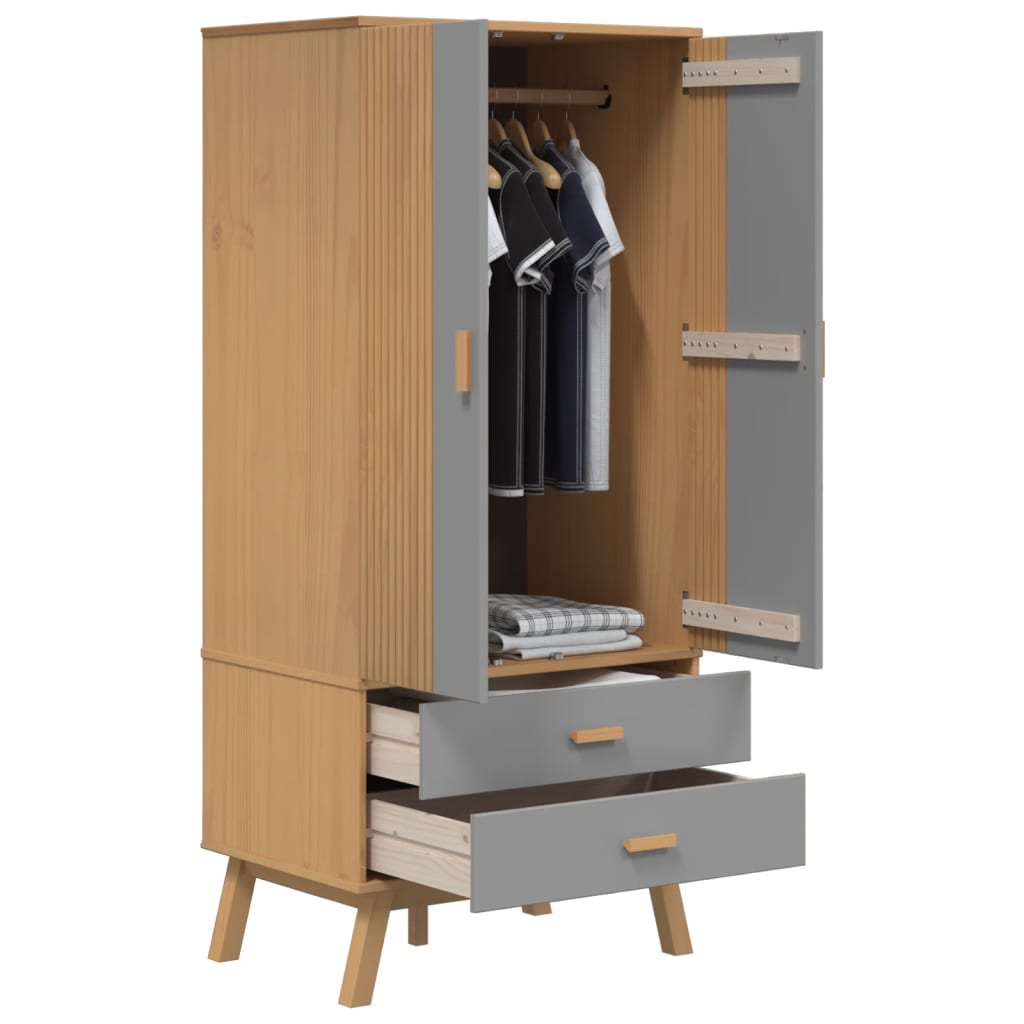 OLDEN Kleiderschrank Grau & Braun 76,5 x 53 x 172 cm Massivholz Kiefer