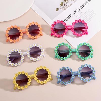 Novel Disco Party Flower Sun Glasses Round Frame Daisy Sunglasses Shades Cute Sweet Summer Outdoor Travel Casual Kids Eyewear