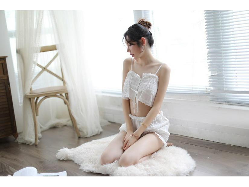 Midnight Allure: Women's Backless Suspender Lingerie & Split Pajama Set