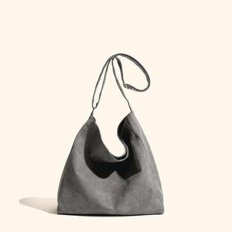 

Винтажная универсальная сумка для поездок на работу, женская сумка-багет большой вместимости, замшевая сумка на плечо, сумочка серый