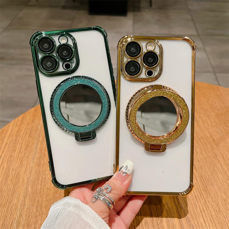 Επιμεταλλωμένος Καθρέφτης Θήκη Στήριγμα Μαλακή Σιλικόνη Τέσσερις Γωνίες Αερόσακος Αντικραδασμική Προστατευτική Θήκη για Samsung Xiaomi Poco Redmi