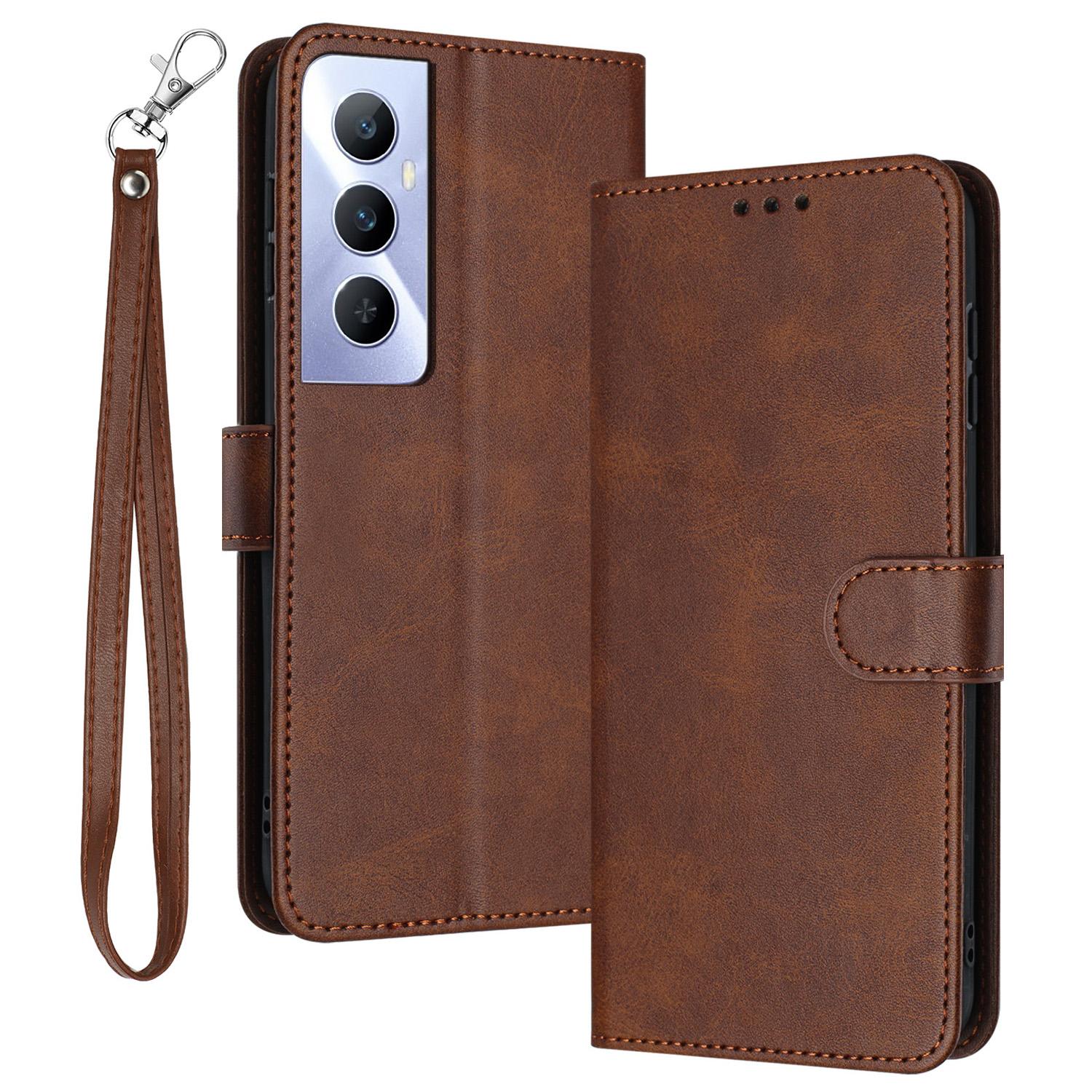 

For Realme C65 4G Case Anti-Fingerprint Leather Wallet Flip Stand Phone Cover Brown