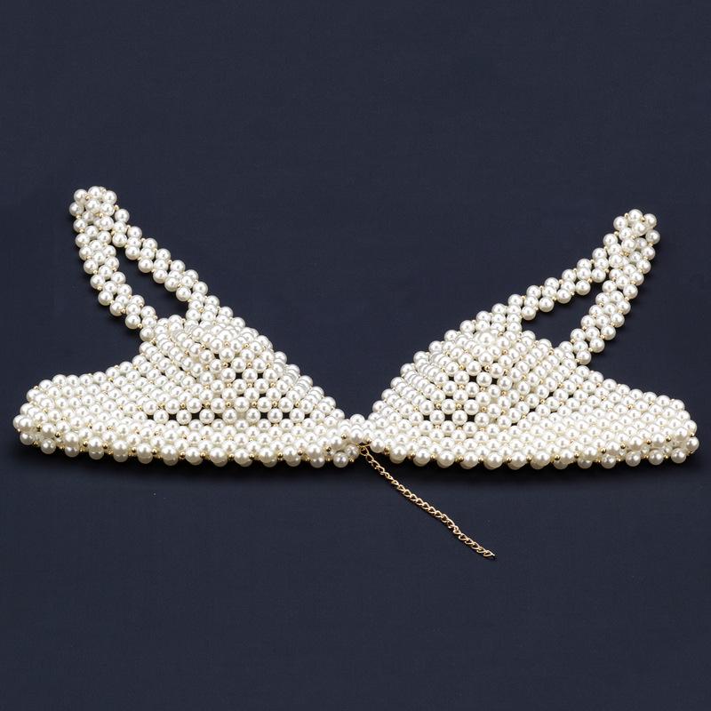 Elegant Strapless Pearl Embellished Vest with Body Chain