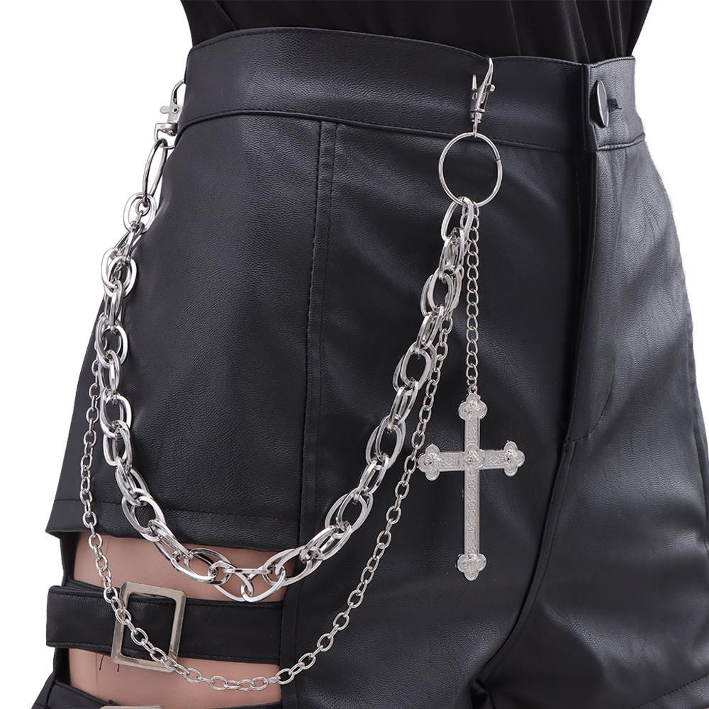 Metallic Hip Hop Double Layer Chain With Cross Pendant For Men And Women