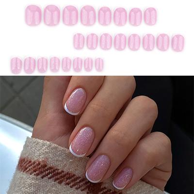 24 Pcs White French Tip Press On Nail Short Round False Nail Elegant Acrylic Nail Elegant Full Cover Stick On Nail