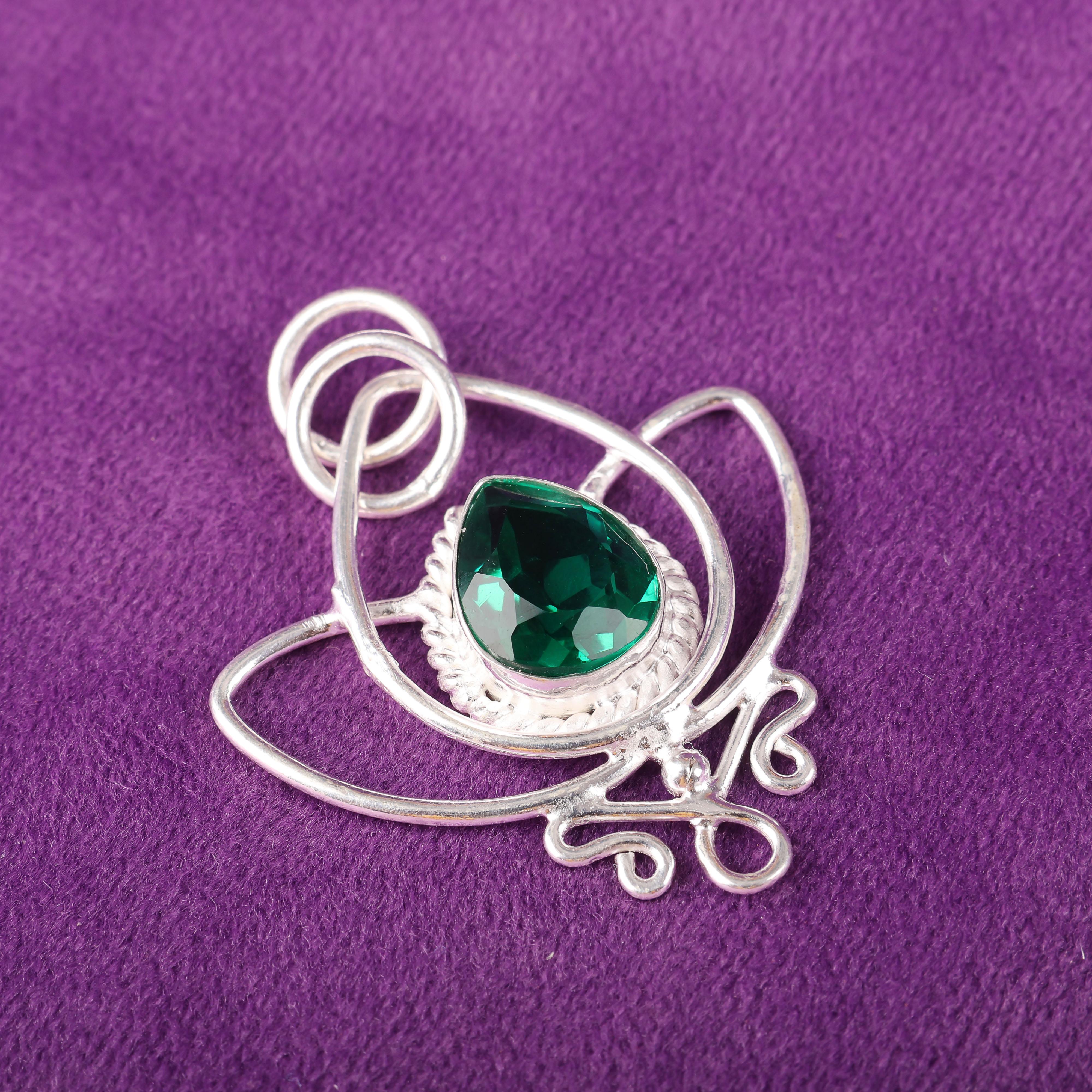 

Подвеска с зеленым изумрудом, Ювелирное изделие, Великолепная серебряная подвеска ручной работы, Ювелирное изделие из стерлингового серебра 925 пробы для свадебного подарка 1.44 inches зелёный