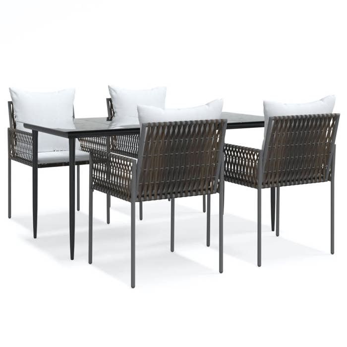 VidaXL Ensemble à manger de jardin 5 pcs coussins résine tressée acier, ensemble à manger, ensemble à manger d'extérieur, 3187057