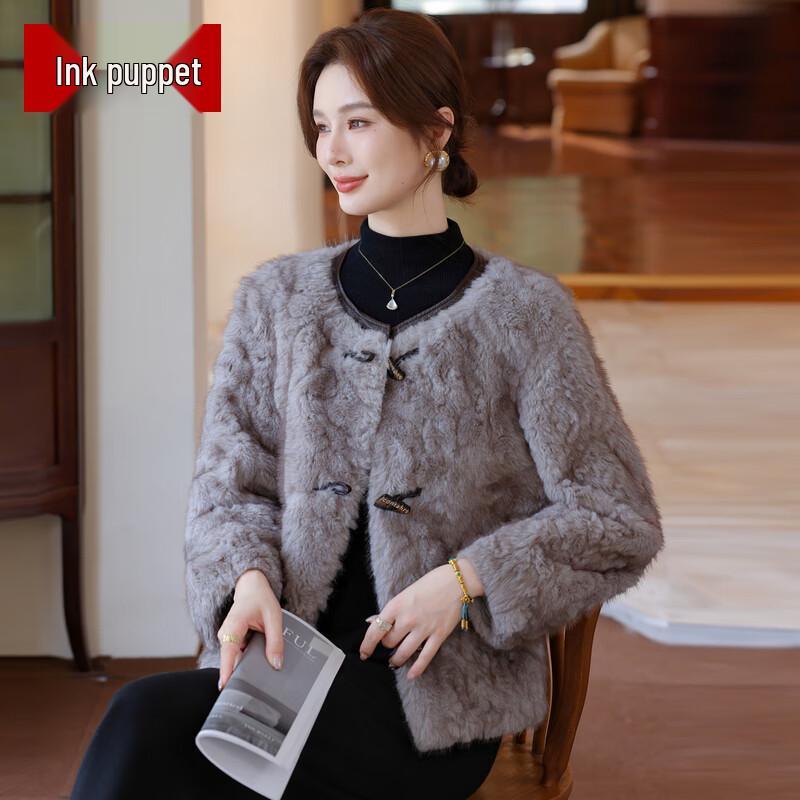 Mo'ou Women's Autumn/Winter Solid Color Loose Round Neck Jacket
