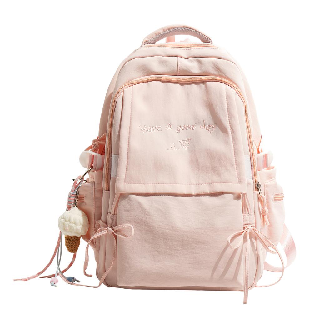 Schoolbag Macaron Fresh Mint Green Letter Embroidered Backpack Middle School Girls Class Travel Lightweight Versatile Backpack