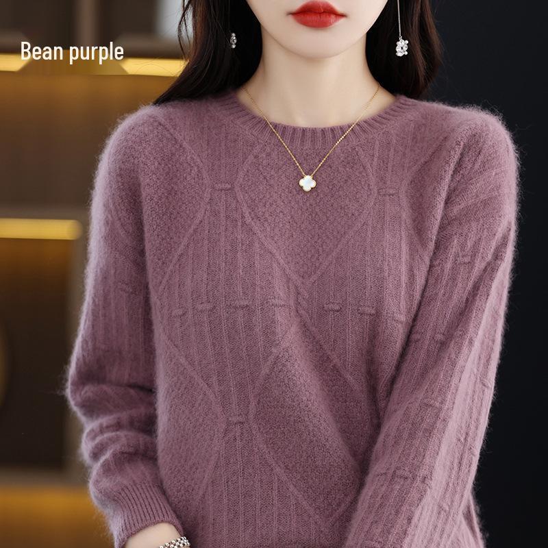 2024 Autumn Winter Women’s Short Mink Velvet Round Neck Pullover - Thick Solid Color Knit Wool Sweater