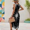 Women Plus Size Sleeveless U Neck Printed Tank Dress High Side Slit Midi Dress