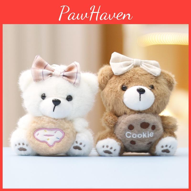 Adorable Bow Tied Dessert Bear Plush Keychain Cookie Themed Stuffed Toy Keyring