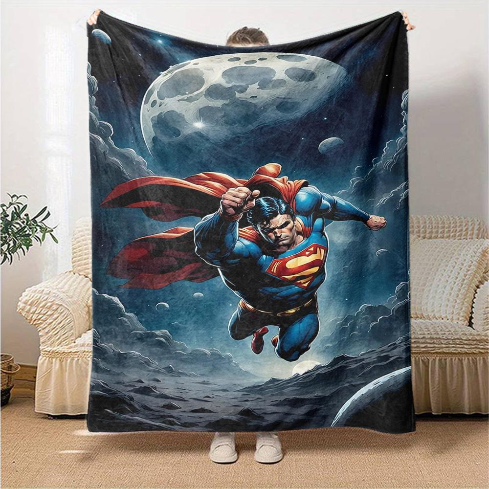 1pc Superman Moon Flannel Blanket Soft Warm Throw for Home, Office, Travel, All-Season Cozy Bedding GiftL1185