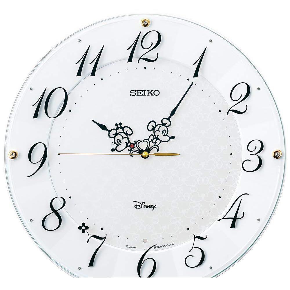 Seiko Clock Wall Clock, Character Design, Adult, Disney Mickey Mouse & Minnie Mouse, Radio Controlled, White Pearl Finish, Diameter 327 x 46 mm, FS513